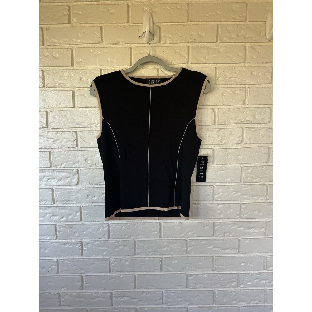 FINITY Black Beige Stitch Tank Top Sz XL – Y2K Minimalist Retro Knit